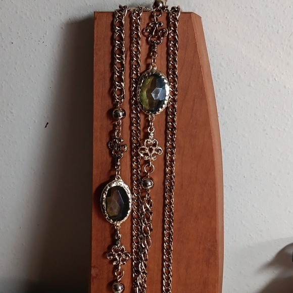 Gold Tone Double Strand Chained Necklace - Picture 9 of 12